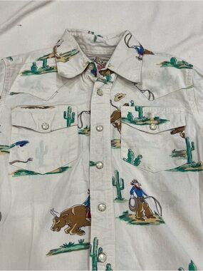 Wrangler Boys Western Shirt Long Sleeve Pearl Snap Youth Small 5-6 Bull Riding